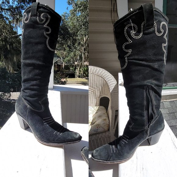 Via Spiga Blizza Sexy Western Embroidered Suede Cowgirl Pointed boots in Black - Picture 13 of 15